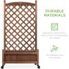 imageBest Choice Products Set of 2 48in Wood Planter Box ampamp Diamond Lattice Trellis Mobile Outdoor Raised Garden Bed for Climbing Plants wDrainage Holes Optional Wheels  WalnutSet of 2