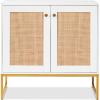 imageBest Choice Products 2Door Rattan Storage Cabinet Accent Furniture Multifunctional Cupboard for Living Room Hallway Kitchen Sideboard Buffet Table wNonScratch Foot Pads  NaturalWhite