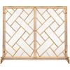 imageBest Choice Products 44x33in 2Panel Handcrafted Wrought Iron Decorative Mesh Geometric Fireplace Screen Fire Spark Guard wMagnetic Doors  GoldGold