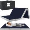 imageBest Choice Products 4in Portable QueenSize Mattress TriFold Mattress for Camping Guest Toddler Foam Plush wCarry Case  TaupeMidnight Blue