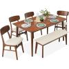 imageBest Choice Products 6Piece Wooden Dining Set MidCentury Modern Table ampamp Upholstered Chair Set wBench Seat Rubberwood Legs  WalnutCreamWalnutCream