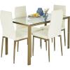 imageBest Choice Products 7Piece Glass Dining Set Modern Kitchen Table Furniture for Dining Room Dinette Compact SpaceSaving wGlass Tabletop 6 Upholstered PU Chairs Metal Steel Frame  BlackIvoryGold