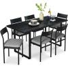 imageBest Choice Products 7Piece Modern Dining Room Set Kitchen Table Set Dining Table w 6 Chairs Upholstered Cushions Solid Metal Frame Curved Backrest  BlackIvoryBlackGray