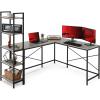 imageBest Choice Products LShaped Corner Computer Desk Large Study Workstation Furniture wMultifunctional 5Tier Open Storage Bookshelves Custom Setup for Home Office  GrayBlack