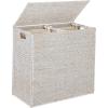 imageBest Choice Products Large Double Laundry Hamper with Lid Natural Handwoven Water Hyacinth 2 Sections w 2 Machine Washable Linen Liner Bags Portable Handles  NaturalWhite