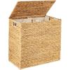 imageBest Choice Products Large Double Laundry Hamper with Lid Natural Handwoven Water Hyacinth 2 Sections w 2 Machine Washable Linen Liner Bags Portable Handles  NaturalNatural
