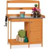 imageBest Choice Products Outdoor Garden Wooden Potting Bench Work Station wMetal Table Top PreStained Finish Cabinet Sliding Drawer Large Bottom Shelf  Brown