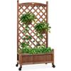 imageBest Choice Products Set of 2 48in Wood Planter Box ampamp Diamond Lattice Trellis Mobile Outdoor Raised Garden Bed for Climbing Plants wDrainage Holes Optional Wheels  WalnutSet of 1