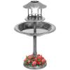 imageBest Choice Products Solar Outdoor Bird Bath Vintage Resin Pedestal Fountain Decoration for Yard Garden wPlanter Base Feeder Decorative Bird Cage Fillable Stand  GreenStone