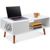 imageBest Choice Products Wooden MidCentury Modern Coffee Table Accent Furniture for Living Room Indoor Home Dcor wOpen Storage Shelf Wood Grain Finish  BrownWhiteBrown
