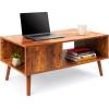 imageBest Choice Products Wooden MidCentury Modern Coffee Table Accent Furniture for Living Room Indoor Home Dcor wOpen Storage Shelf Wood Grain Finish  BrownBrown
