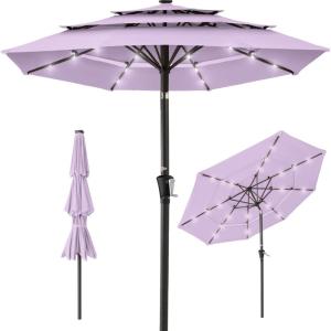 imageBest Choice Products 10ft 3Tier Solar Patio Market Umbrella Outdoor Sun Shade for Backyard Deck Poolside Table wWoodgrain Pattern LED Lights Tilt Adjustment  Sky BlueLavender