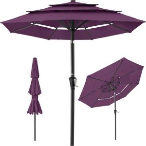 imageBest Choice Products 10ft 3Tier Solar Patio Market Umbrella Outdoor Sun Shade for Backyard Deck Poolside Table wWoodgrain Pattern LED Lights Tilt Adjustment  Sky BlueAmethyst Purple