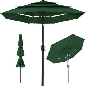 imageBest Choice Products 10ft 3Tier Solar Patio Market Umbrella Outdoor Sun Shade for Backyard Deck Poolside Table wWoodgrain Pattern LED Lights Tilt Adjustment  Sky BlueGreen