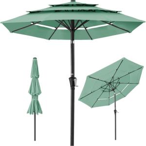 imageBest Choice Products 10ft 3Tier Solar Patio Market Umbrella Outdoor Sun Shade for Backyard Deck Poolside Table wWoodgrain Pattern LED Lights Tilt Adjustment  Sky BlueSeaglass