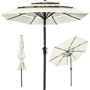 imageBest Choice Products 10ft 3Tier Solar Patio Market Umbrella Outdoor Sun Shade for Backyard Deck Poolside Table wWoodgrain Pattern LED Lights Tilt Adjustment  Sky BlueIvory
