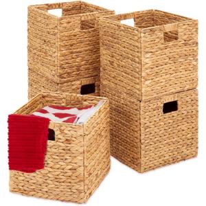 imageBest Choice Products 12x12in Hyacinth Baskets Rustic Set Of 5 Multipurpose Collapsible Storage Organizer Handwoven Laundry Totes for Bedroom Living Room Shelves wInserts  NaturalNatural