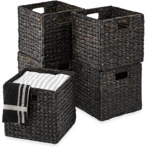 imageBest Choice Products 12x12in Hyacinth Baskets Rustic Set Of 5 Multipurpose Collapsible Storage Organizer Handwoven Laundry Totes for Bedroom Living Room Shelves wInserts  NaturalBlack
