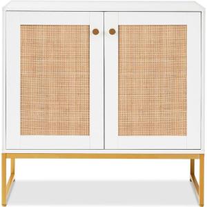imageBest Choice Products 2Door Rattan Storage Cabinet Accent Furniture Multifunctional Cupboard for Living Room Hallway Kitchen Sideboard Buffet Table wNonScratch Foot Pads  NaturalWhite