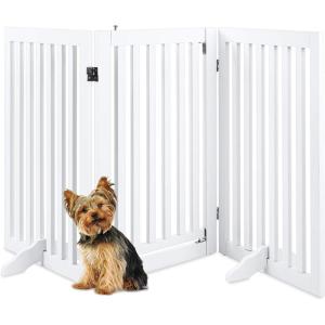 imageBest Choice Products 315in 3Panel Freestanding Wooden Pet Gate wWalk Through Door Adjustable Pen Support Feet  EspressoWhite