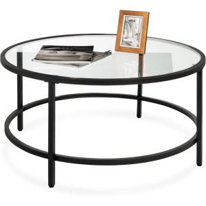 imageBest Choice Products 36in Modern Round Tempered Glass Accent Side Coffee Table for Living Room Dining Room Tea Home Dcor wMetal Frame NonMarring Foot Caps  BlackBlack