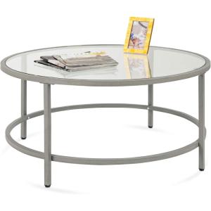 imageBest Choice Products 36in Modern Round Tempered Glass Accent Side Coffee Table for Living Room Dining Room Tea Home Dcor wMetal Frame NonMarring Foot Caps  BlackGrey