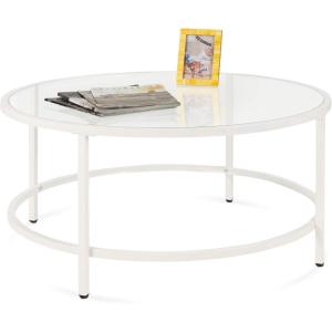 imageBest Choice Products 36in Modern Round Tempered Glass Accent Side Coffee Table for Living Room Dining Room Tea Home Dcor wMetal Frame NonMarring Foot Caps  BlackWhite