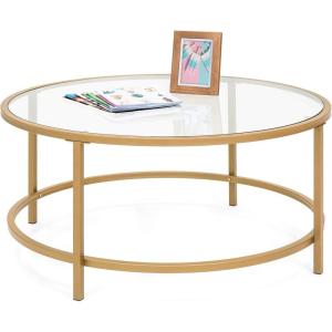 imageBest Choice Products 36in Modern Round Tempered Glass Accent Side Coffee Table for Living Room Dining Room Tea Home Dcor wMetal Frame NonMarring Foot Caps  BlackBronze Gold