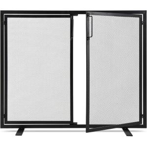 imageBest Choice Products 385x31in 2Door Fireplace Screen Handcrafted Wrought Iron Decorative Mesh Geometric Fire Spark Guard wMagnetic Panels  BlackBlack
