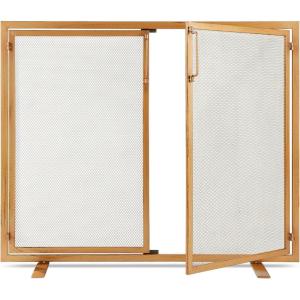 imageBest Choice Products 385x31in 2Door Fireplace Screen Handcrafted Wrought Iron Decorative Mesh Geometric Fire Spark Guard wMagnetic Panels  BlackGold