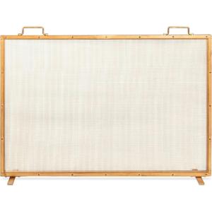 imageBest Choice Products 38x27in Single Panel Fireplace Screen Handcrafted Steel Mesh Spark Guard for Living Room Bedroom Dcor wHandles  BlackAntique Gold