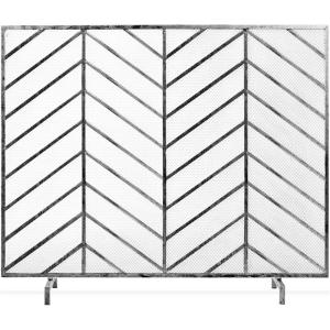 imageBest Choice Products 38x31in Single Panel Handcrafted Wrought Iron Mesh Chevron Fireplace Screen Fire Spark Guard for Living Room Bedroom Dcor wDistressed Antique Finish  PewterPewter