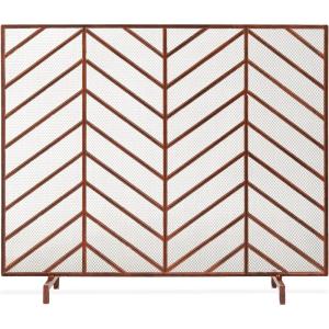 imageBest Choice Products 38x31in Single Panel Handcrafted Wrought Iron Mesh Chevron Fireplace Screen Fire Spark Guard for Living Room Bedroom Dcor wDistressed Antique Finish  PewterCopper