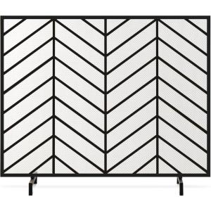imageBest Choice Products 38x31in Single Panel Handcrafted Wrought Iron Mesh Chevron Fireplace Screen Fire Spark Guard for Living Room Bedroom Dcor wDistressed Antique Finish  PewterSatin Black