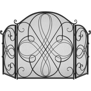 imageBest Choice Products 3Panel 55x33in Solid Wrought Iron SeeThrough Metal Fireplace Screen Spark Guard Safety Protector wDecorative Scroll  CopperBlack
