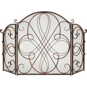 imageBest Choice Products 3Panel 55x33in Solid Wrought Iron SeeThrough Metal Fireplace Screen Spark Guard Safety Protector wDecorative Scroll  CopperCopper