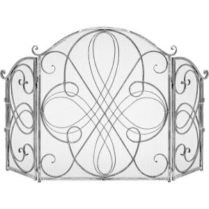 imageBest Choice Products 3Panel 55x33in Solid Wrought Iron SeeThrough Metal Fireplace Screen Spark Guard Safety Protector wDecorative Scroll  CopperPewter