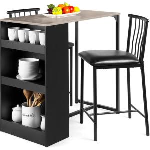 imageBest Choice Products 3Piece 36in Wooden Counter Height Dining Table Set for Kitchen Dining Room wStorage Shelves Metal Frame 2 Barstools  GrayGrey