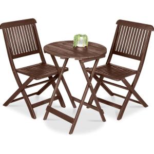 imageBest Choice Products 3Piece Acacia Wood Bistro Set Folding Patio Furniture for Backyard Balcony Deck w 2 Chairs Round Coffee Table Teak Finish  RubyBrown