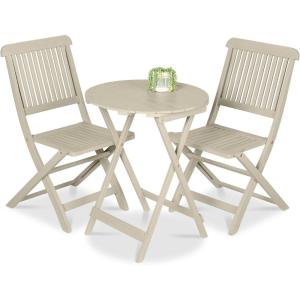imageBest Choice Products 3Piece Acacia Wood Bistro Set Folding Patio Furniture for Backyard Balcony Deck w 2 Chairs Round Coffee Table Teak Finish  RubyCream