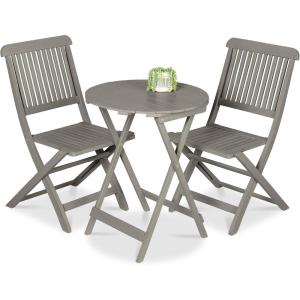 imageBest Choice Products 3Piece Acacia Wood Bistro Set Folding Patio Furniture for Backyard Balcony Deck w 2 Chairs Round Coffee Table Teak Finish  RubyGrey