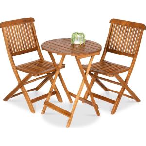 imageBest Choice Products 3Piece Acacia Wood Bistro Set Folding Patio Furniture for Backyard Balcony Deck w 2 Chairs Round Coffee Table Teak Finish  RubyNatural
