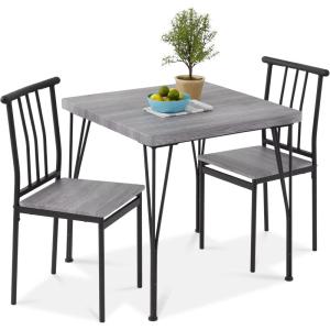 imageBest Choice Products 3Piece Dining Set Modern Dining Table Set Metal and Wood Square Dining Table for Kitchen Dining Room Dinette Breakfast Nook w 2 Chairs  BrownGrey