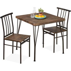 imageBest Choice Products 3Piece Dining Set Modern Dining Table Set Metal and Wood Square Dining Table for Kitchen Dining Room Dinette Breakfast Nook w 2 Chairs  BrownDark Brown