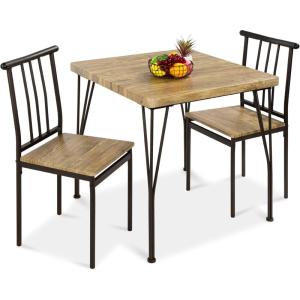 imageBest Choice Products 3Piece Dining Set Modern Dining Table Set Metal and Wood Square Dining Table for Kitchen Dining Room Dinette Breakfast Nook w 2 Chairs  BrownBrown