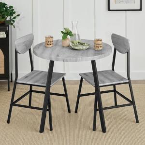 imageBest Choice Products 3Piece MidCentury Modern Round Dining Set Space Saving Dinette for Kitchen Dining Room Small Space wMetal Legs  GrayGrey