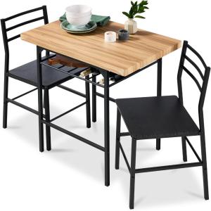 imageBest Choice Products 3Piece Modern Dining Set Space Saving Dinette for Kitchen Dining Room Small Space wSteel Frame Builtin Storage Rack  Medium BrownBlackOakBlack