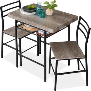 imageBest Choice Products 3Piece Modern Dining Set Space Saving Dinette for Kitchen Dining Room Small Space wSteel Frame Builtin Storage Rack  Medium BrownBlackGrayBlack
