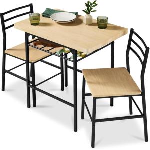 imageBest Choice Products 3Piece Modern Dining Set Space Saving Dinette for Kitchen Dining Room Small Space wSteel Frame Builtin Storage Rack  Medium BrownBlackNaturalBlack