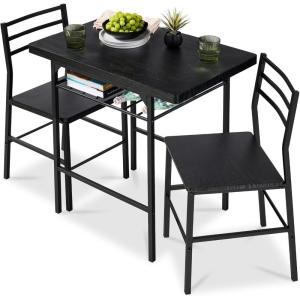 imageBest Choice Products 3Piece Modern Dining Set Space Saving Dinette for Kitchen Dining Room Small Space wSteel Frame Builtin Storage Rack  Medium BrownBlackBlackBlack